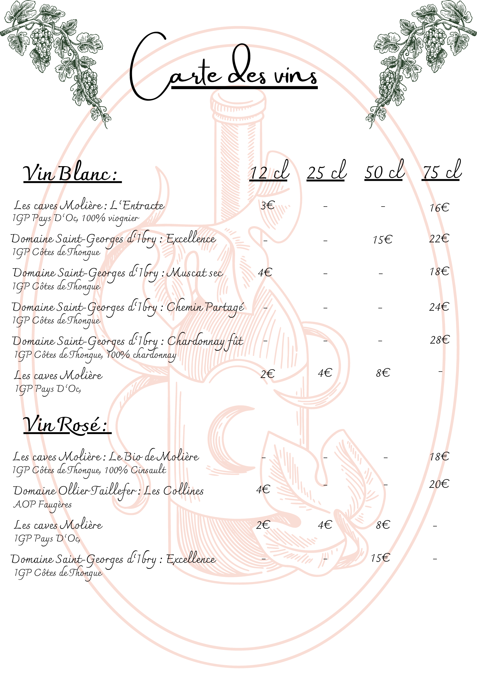 Photo de la carte des vins du restaurant Le Petit Péché à Roujan