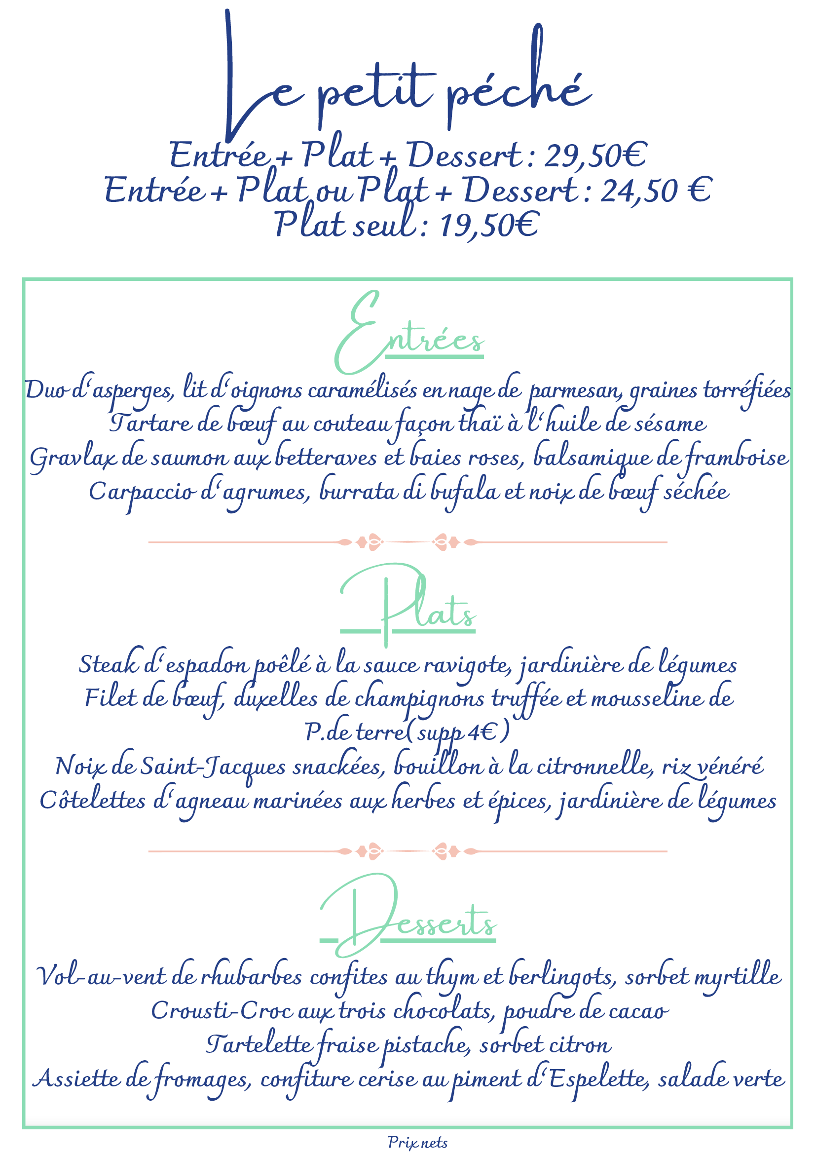 Photo du menu du restaurant Le Petit Péché à Roujan